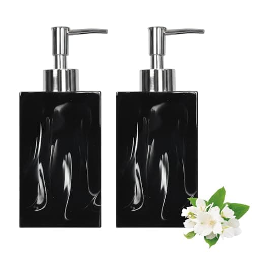 Image of 2Pcs Soap Dispenser, 500ML Refillable Liquid Square Marble Textured Soap Dispenser, Resin Lotion Dispenser For Bathroom Countertop or Kitchen With Pump for Hand Soap, Dishwashing Liquid (Black)