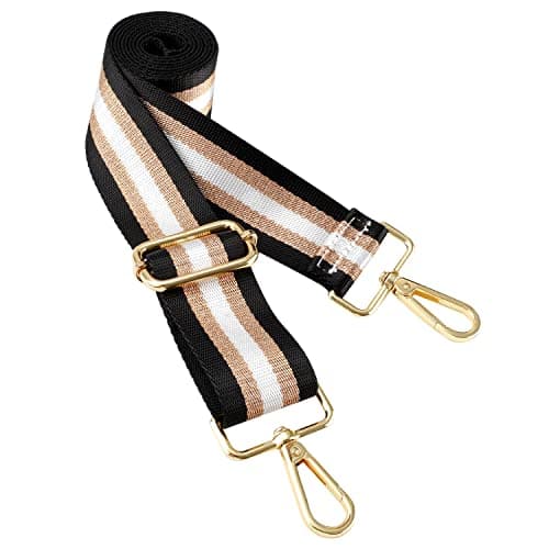 Image of HuaJiao Adjustable Replacement Handbag Strap, Wide Shoulder Strap, Glitter Striped, Gold Buckle, 3.8cm, Black Gold White