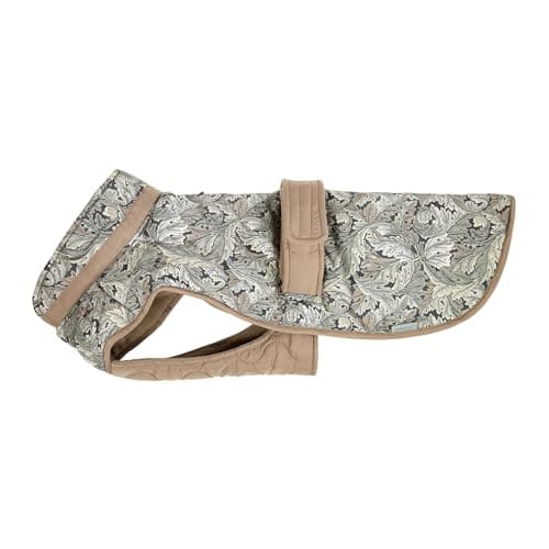 Image of Rosewood x Morris & Co. Acanthus Padded Dog Coat, Small – Luxury Warm Quilted Winter Jacket for Dogs, Adjustable Fit, Stylish Print, Comfortable Pet Coat for Small Dogs