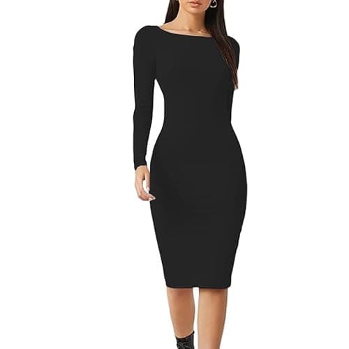 Image of Prime fashions Women’s Long Sleeve Midi Maxi Summer Bodycon Dress Modern Pain and Multi-Purpose Dress (Black, S-M)