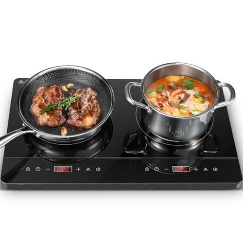 Image of KICHPOWER Double Induction Hob, Portable Induction Cooker, Black Glass Plate, 2800W, Independent Touch Control, 8 to10 Power Levels,10 Temperature Setting, 3 Hour Timer, Child Safety Lock, with Plug