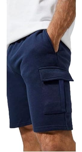 Image of JUST LOOK Mens Cargo Fleece Shorts Sweat Summer Jogger Plain Jersey Jogging 2 Zip Pockets New (UK, Alpha, M, Regular, Regular, Navy)