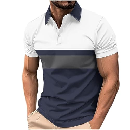 Image of Men's Polos T Shirt Fashion Oversized Tshirts Men UK Short Sleeve Tee Tops Classic Color Block Tee Shirts Summer Holiday Regular Fit Tops Casual Office Wear Clothing Navy S