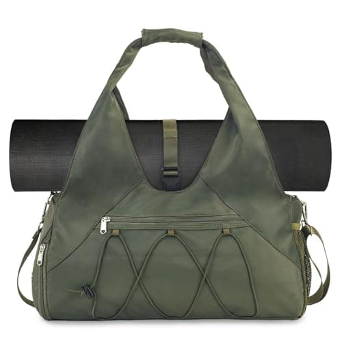 Image of SIVENKE Sports Bag for Women Yoga Bag with Shoe Compartment & Wet Compartment Travel Bag Carry Bag for Yoga Mats Leisure Handbag Swimming Bag Gym Bag for Men and Women, Army Green, 48 x 20 x 27 cm