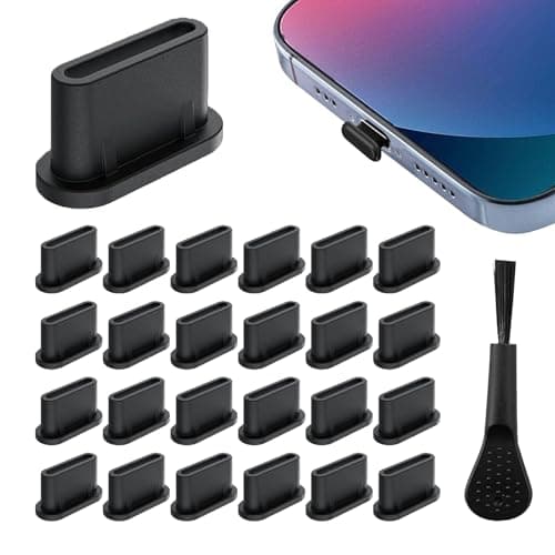 Image of 25 pcs USB Type C Anti Dust Cap Cover Port Plugs Protector,usb c dust cover,Silicone Type-C charger protector,usb c dust plug with Cleaning brush for All Type-C Smartphones and Tablets - Black