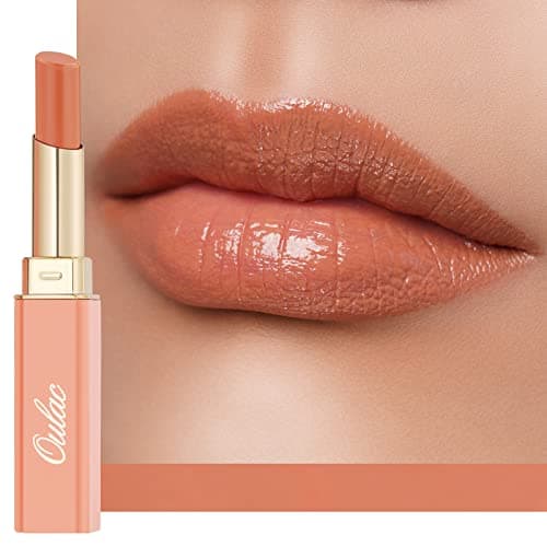 Image of Oulac Moisturising Lipstick Nude Peach - Moisture Shine Hydrating Lipstick & Tinted Lip Balm for Dry Lips, Medium Coverage Lip Colour | Juicy Look, Glossy Finish, Vegan, Cruelty-Free, Señorita (05)