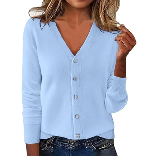 Image of Cardigans for Women Long Sleeve Open Front Lightweight Knit Sweaters Button Down V Neck Ribbed Cardigan Ladies Winter Soft Comfy Jumper Outerwear Plus Size