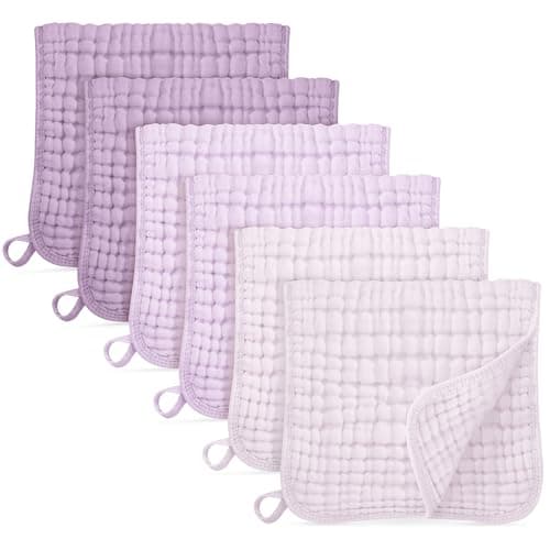 Image of Unnivoll Muslin Cloths for Baby 100% Cotton Muslin Squares Burp Cloths Baby Essentials for Newborn Boys Girls Large 50x25CM Extra Soft and Absorbent 6 Pack - Gradient Purple