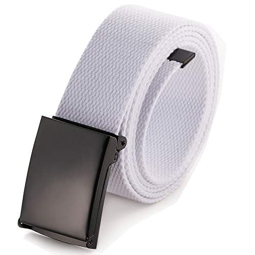 Image of Mile High Life Cut To Fit Canvas Web Belt Size Up to 52" with Flip-Top Solid Black Military Buckle (Natural)
