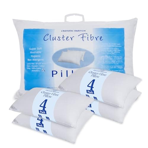 Image of Charlotte Andersen Cluster Fibre Pillow – 4 Pack, Firm Support Hotel Style Pillows, Non-Allergenic Hollow Fibre Cluster Filling, Cotton Blended Cover, Washable, Piped Edge Finish (4 Pillows)