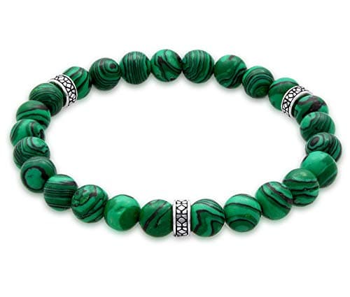 Image of Kuzzoi Men's Bracelet with Green Malachite Gemstone Beads and Beads in 925 Sterling Silver, Yoga Bracelet, Energy Bracelet