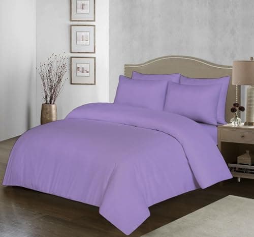 Image of 100% Egyptian Cotton Duvet Cover Set |200 Thread Count Plain Dyed Duvet Quilt Cover Set With Free Pillowcases| Non-Iron Easycare Bedding Set - Single Double King Super King Sizes (Lilac, Double)