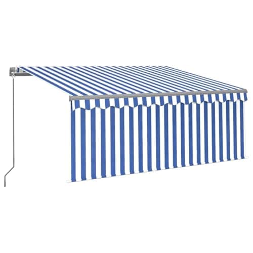 Image of ** vidaXL Manual Retractable Awning/Blind 3.5x2.5m Blue&White - Aluminium Frame, UV & Water- Fabric, Adjustable Angle & Height, Solar LED Lights