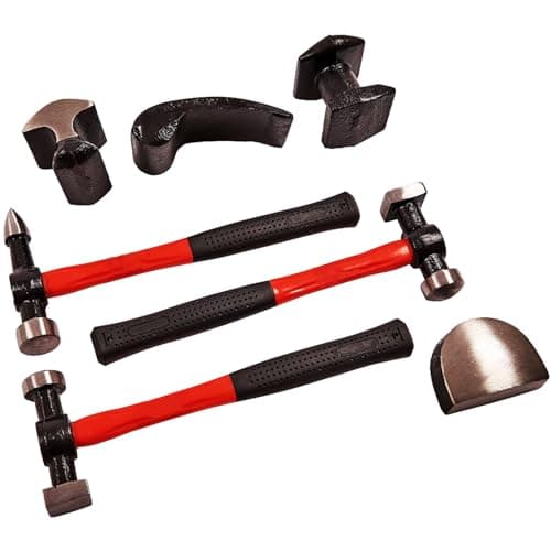 Image of 7pc Professional Auto Body Repair Kit Panel Beating RED Fibreglass Hammer Handles with Rubber Grip Shrinking Dollies Automotive Car Dent Remover Dolly Garage Workshop DIY Hand Tools UK Free P&P