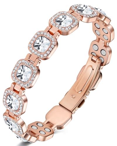 Image of Jeracol 99% Pure Copper Bracelets for Women,Copper Bracelet with Magnets &Shinning Crystals, Jewelry Gift(Rose gold)