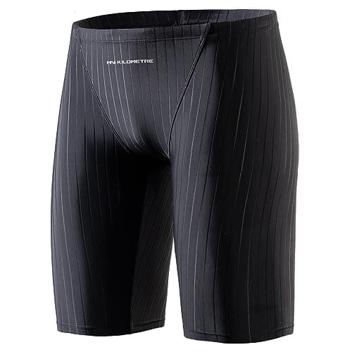 Image of MY KILOMETRE Jammer Swimsuit Mens Solid Swim Jammers Endurance Long Racing Training Swimsuit Pureblack-S