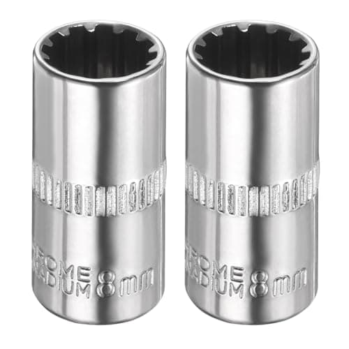 Image of sourcing map 2pcs 12 Points Socket 1/4" Drive 8mm Metric Shallow Impact Socket Cr-V Steel Chrome Plating Flip Sleeve Nut Driver Wrench for Home Auto Nuts Bolts Repair