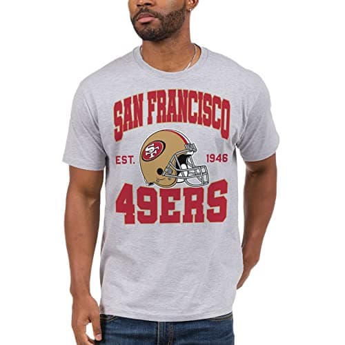 Image of Junk Food Clothing x NFL - San Francisco 49ers - Team Helmet - Unisex Adult Short Sleeve Fan T-Shirt for Men and Women - Size Medium