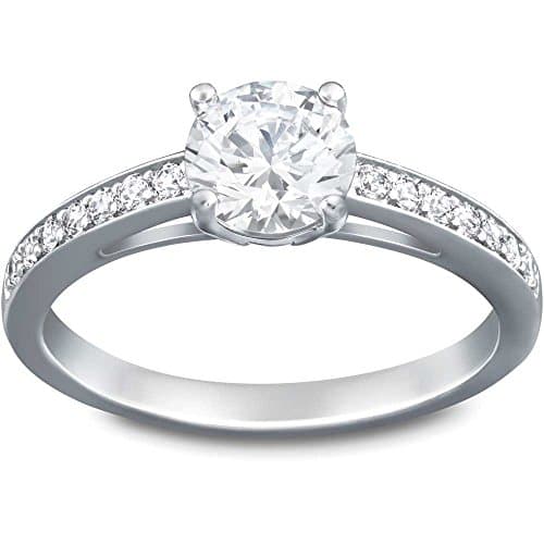 Image of Swarovski Attract ring, Round cut, Pavé, White, Rhodium plated