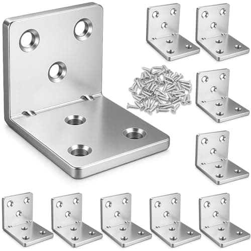 Image of Xyxu L Brackets for Wood, 10pack Heavy Duty 40x40x40mm Metal Right Angle Corner Sleeper Brackets for Wood with 60pcs Screws, 3mm Thick Galvanised Steel 90 Degree L Shaped Bracket for DIY, Home Repair