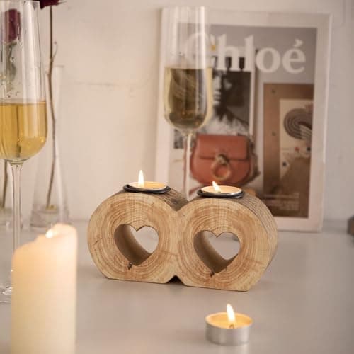 Image of Hosoncovy Wooden Heart Tea Light Holder Tealight Candle Holder for Home Decor Wedding Gift