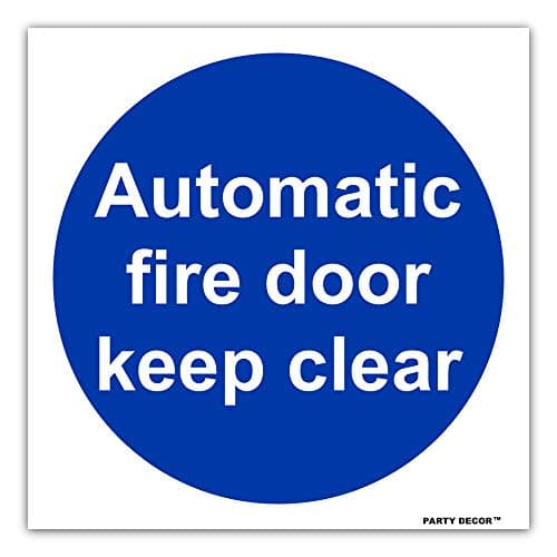 Image of 4 x safety sign - Automatic fire door keep clear - self adhesive weather proof vinyl sticker label - 10cm x 10cm (MPN5059)