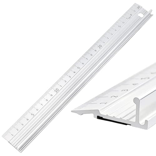 Image of Long Metal Ruler 30cm White Aluminium Cutting Ruler with Raised Grip, Precision Straight Edge Tool, Non-Slip Safety Edge Tools for DIY Craft Precision Measurement