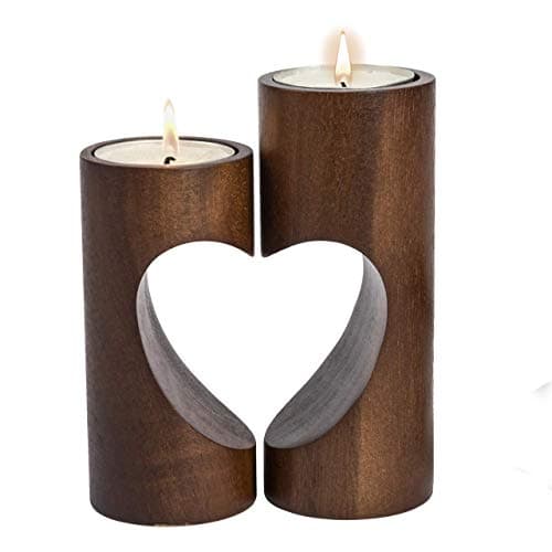 Image of ChasBete Tea Light Candle Holders, Wood Tealight Holders, Cute Unity Heart Tea Light Holders for Home Decor - Dark