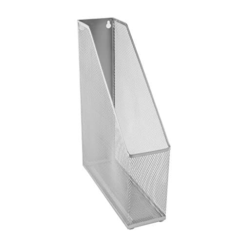 Image of OSCO Wiremesh Magazine Rack, High-Density Steel Wire Mesh Desk File & Magazine Holder with Rubber Feet, Single Section Organiser for Files, Cookery Books, Office Storage, Silver