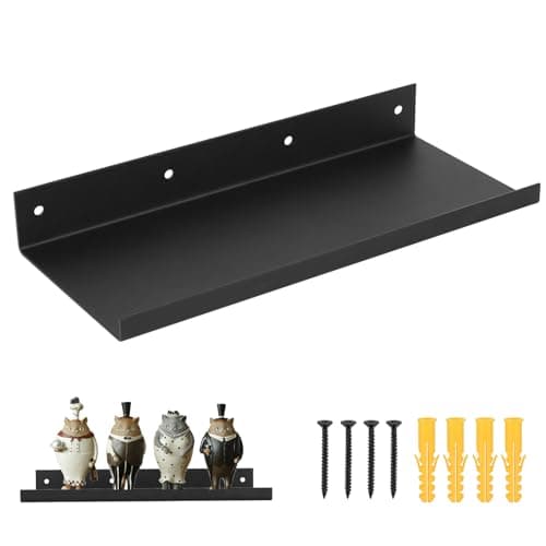Image of ANBEEISS Single Floating Shelf 30x13cm, Black Wall Mounted Shelf with 4-Point Fixing, Picture Ledge Bookshelf for Living Room, Bedroom, Kitchen & Bathroom Decor
