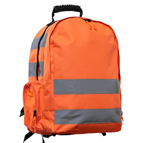 Image of Hi Vis Orange Backpack High Visibility Reflective Safety Rucksack for Work Cycling Hiking Walking Lightweight School College Bag with Padded Straps and Multiple Pockets