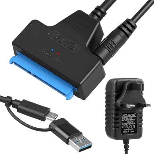 Image of USB 3.0 to SATA Cable Adapter Type C to SATA III Hard Drive Adapter with 12V/2A Power Supply 3.5" HDD & 2.5" HDD/SSD Recovery SATA High Speed Data Transfer Lead for Windows Macos Linux, Support UASP