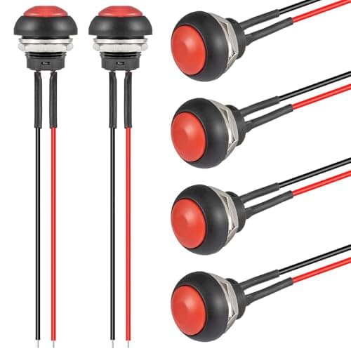 Image of VEXUNGA 12MM Push Button Switch Momentary Waterproof Switches Mini Horn Buttons 12V with Wire ON OFF Round Red for Car Boat (6 Pack)
