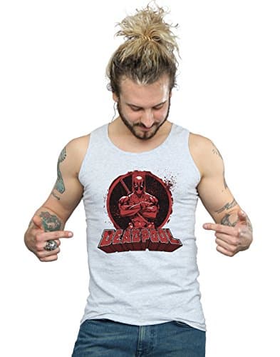 Image of Marvel Men's Deadpool Crossed Arms Logo Vest Sport Grey Medium
