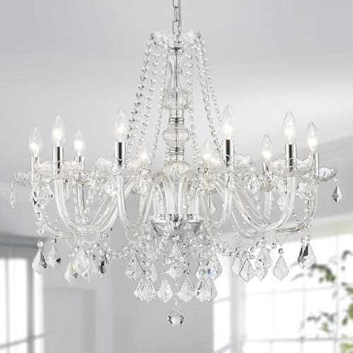 Image of WUZUPS Modern 10-Light Candle Chandelier Pendant Flushmount Ceiling Light Modern Lighting Fixture for Bedroom Hallway Bar Kitchen Bathroom, H 77cm x W 68cm, Chrome, E14 Base