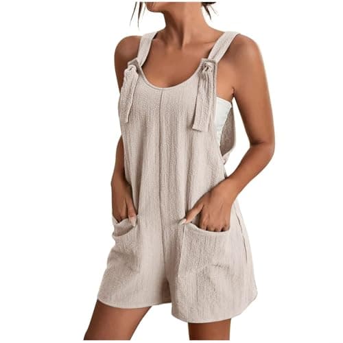 Image of 2025 Linen Dungarees for Women UK Summer Casual Sleeveless Rompers Loose Adjustable Strappy Short Overalls Jumpsuits Mis Pedidos Recientes White