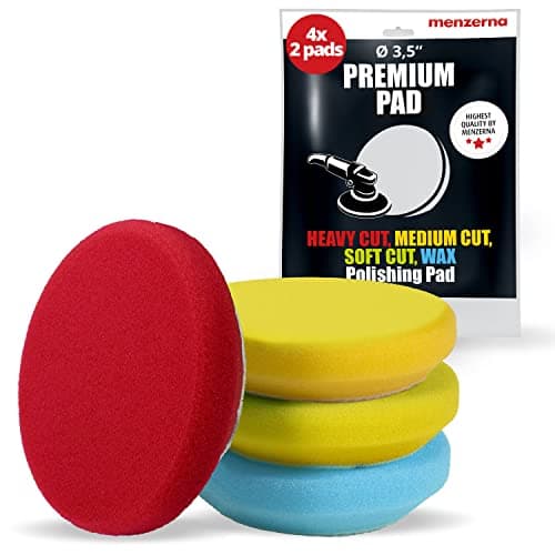 Image of MENZERNA 4 Pcs 3.5 Inch Polishing Pad Kit for Scratch Repair, Fine Polishing, Shine & Wax Sealing I Body Repair Buffing & Polishing Pads with Safety Edge & Velcro Attachment I Washable & Long-Lasting