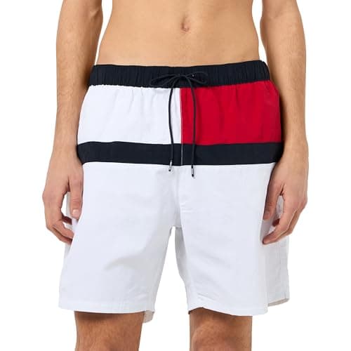 Image of Tommy Hilfiger Men’s Long Drawstring Swim Shorts, White (Th Optic White), L
