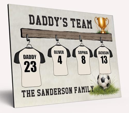 Image of Personalised Dad Gift Football Shirts Choose Your Team Colours Father's Day Hanging Custom Names Family Kids Wooden Plaque Best Dad Grandad (1 Large & 3 Small)