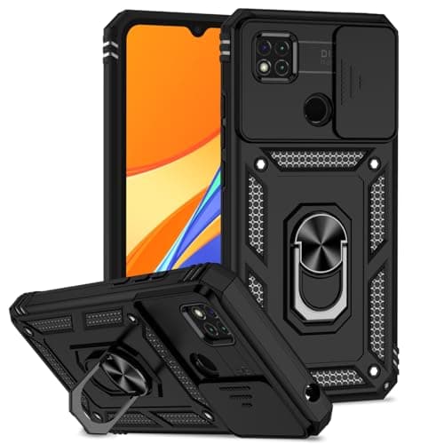 Image of Tothedu Case for Xiaomi Redmi 9C/Redmi 10A/Redmi 9C NFC/Redmi 9 Activ Case with Slide Camera Cover, Built-in 360° Rotate Ring Kickstand Magnetic Shockproof Phone Cover for Xiaomi Redmi 10A Black
