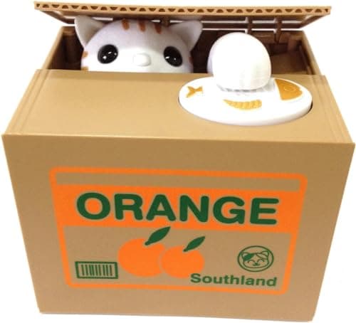 Image of 【UNTIL YOU】Cute Stealing Coins Cents Penny Cat Money Box Saving Money Collecting Money Piggy Bank for Kids Kids (Cute Orange Cat)