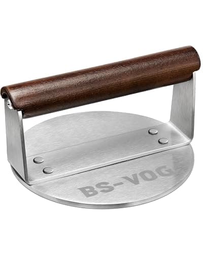 Image of BS-VOG Smashed Burger Press Heavy Weight with Wood Handle, 6 Inch Stainless Steel Burger Smasher, Barbecue Grill Press for Meat, Patty, Steak, Bacon, Gift Package
