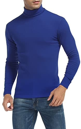 Image of MLANM Men's Turtleneck Jumper Slim Fit Tops Turtleneck Long Sleeve Shirts Pullover High Roll Neck Tops Sweater, Royal Blue XL
