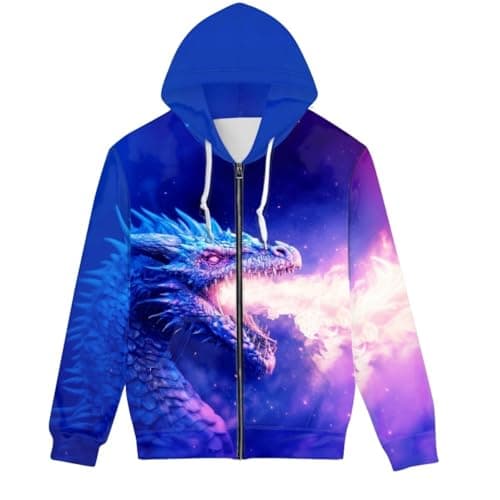 Image of GLUDEAR Unisex Realistic 3D Digital Print Full Zip Hoodie Jackets Hooded Sweatshirt, Fantastical Dragon, X-Large