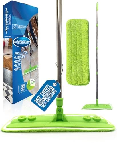Image of Microfibre Mop with Washable Removable Cleaning Pad for Cleaner Laminate Floor Wood Tile and Hardwood - Quickly & Simply Remove Dust Dirt from Flooring with the Microfiber Cloth Pad Mop