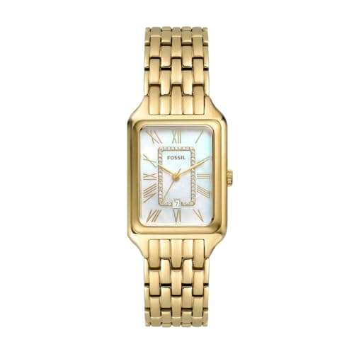 Image of Fossil Raquel Watch for Women, Quartz Three Hand Movement with Stainless Steel Strap,Gold Tone and Pearl White