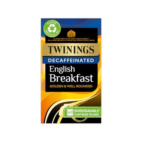 Image of Twinings English Breakfast Decaf Tea | Golden, Well Rounded & Full Bodied Decaffeinated Black Tea | 40 Biodegradable Tea Bags