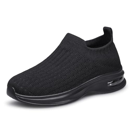 Image of Raoendis Kids Trainers Boys Girls Sneakers Slip on Shoes, Sports Running Shoes Athletic Comfortable Air Cushion Mesh School Trainers for Big Kid Black Size 2