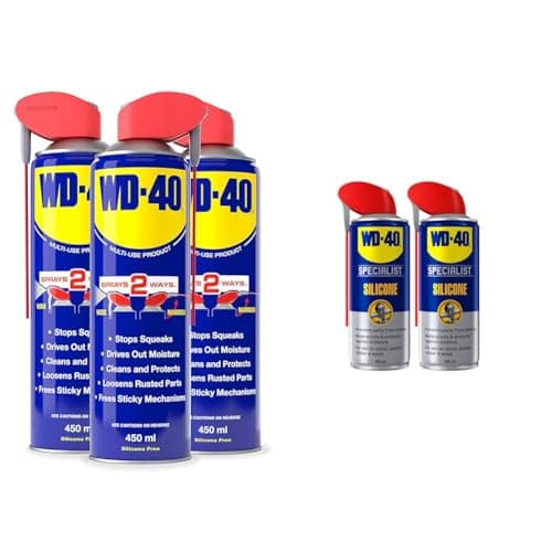 Image of WD-40 Smart Straw Triple Pack 450ml | Multi-Use Lubricant & Corrosion Inhibitor Value Pack & Specialist Silicone Spray Lubricant Twin Pack, 2 x 400ml Cans