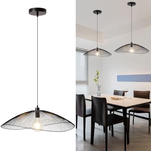 Image of HARPER LIVING Pendant Light, Large Black Pendant Ceiling Lamp with Curved Metal Threads Shade, Adjustable Height, Hanging Light fixtures for Kitchen Island Dining Room Living Room, 80cm Diameter